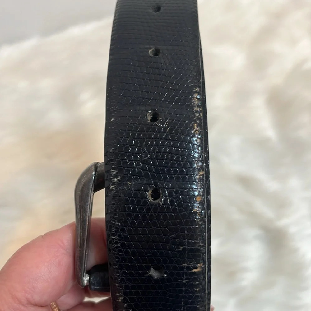 Brioni Black Genuine Lizard Silver Buckle Belt Men B261/F39